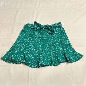 Zara green and white polka dot skort with belt. Size small